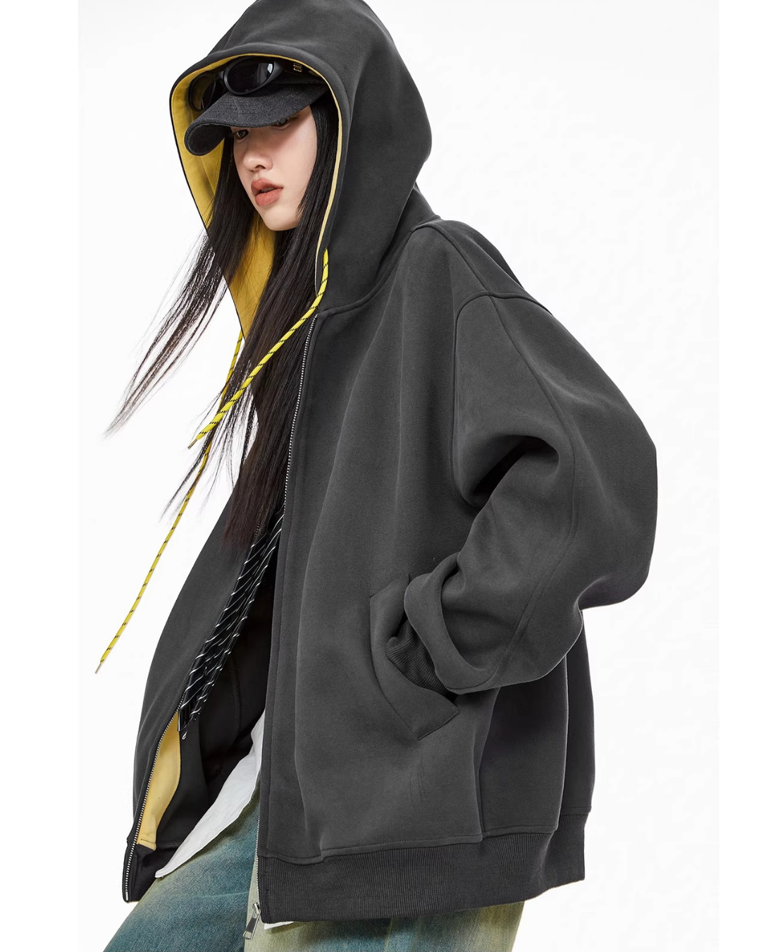 Contrast Zip Hoodie