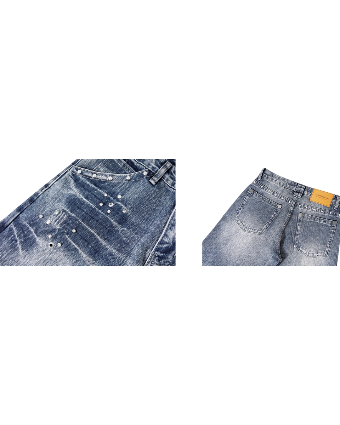 Studded Washed Wide Denim