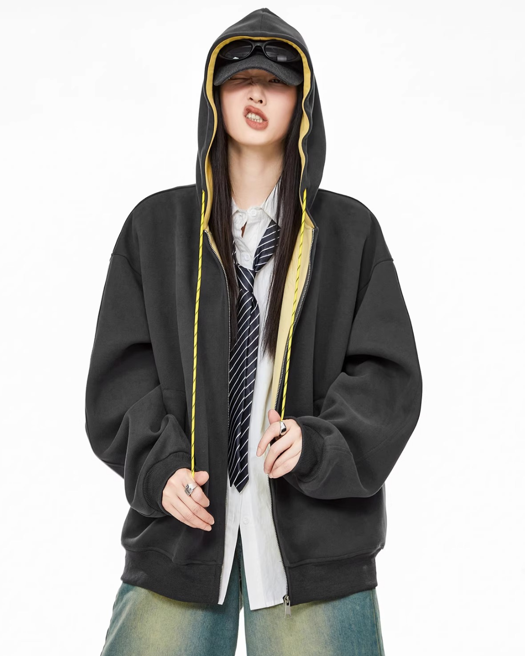 Contrast Zip Hoodie