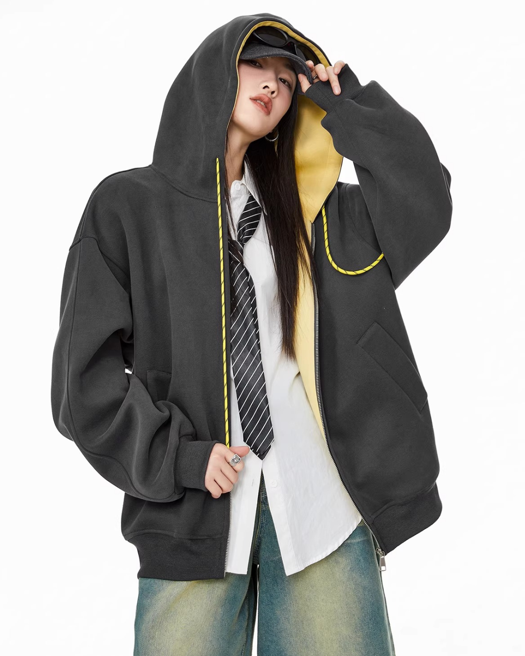 Contrast Zip Hoodie
