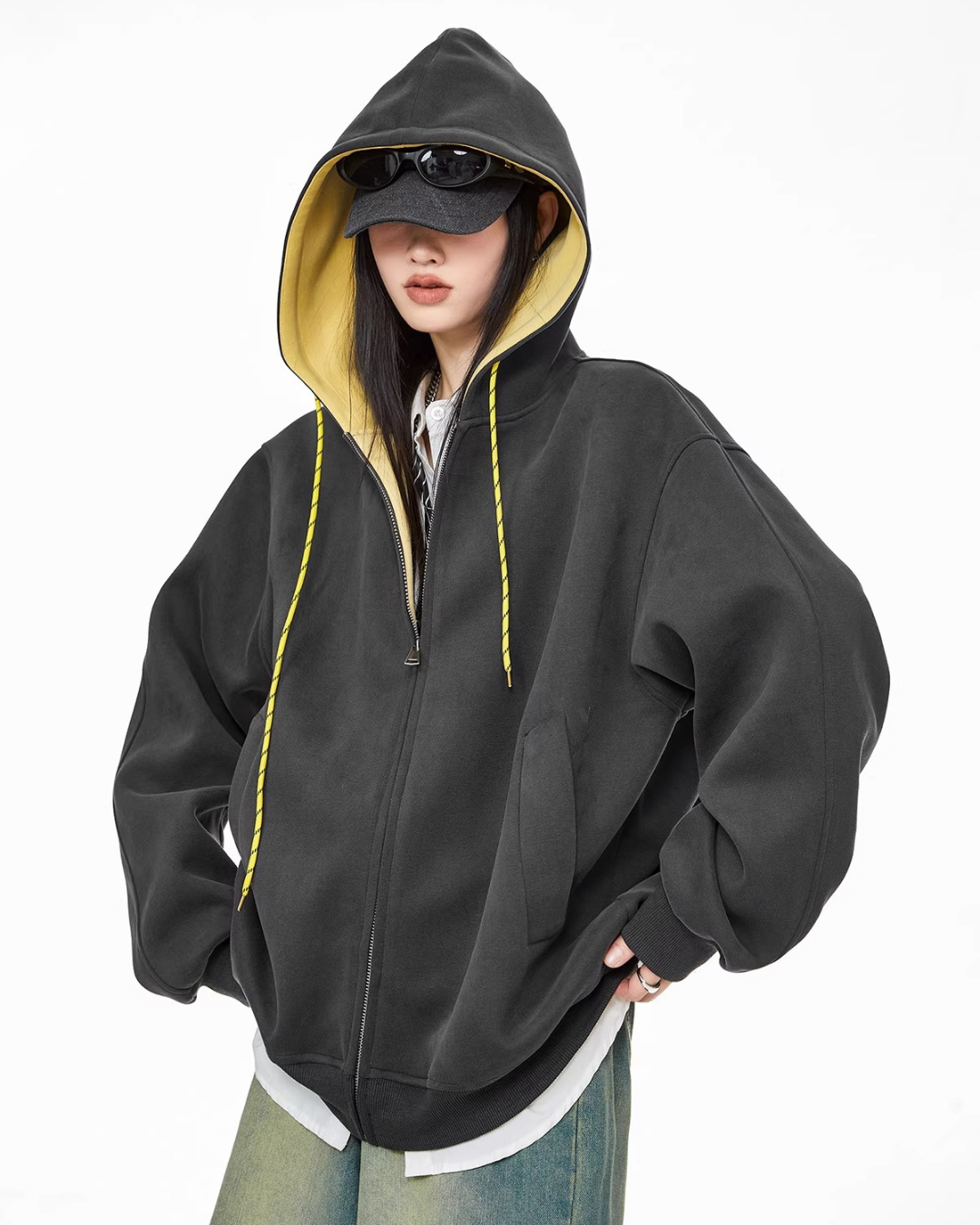 Contrast Zip Hoodie