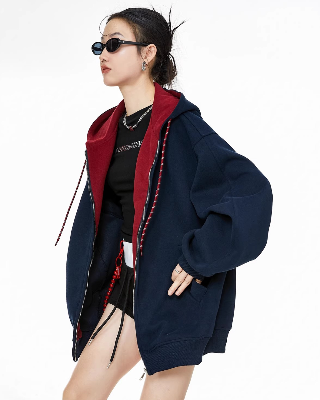 Contrast Zip Hoodie