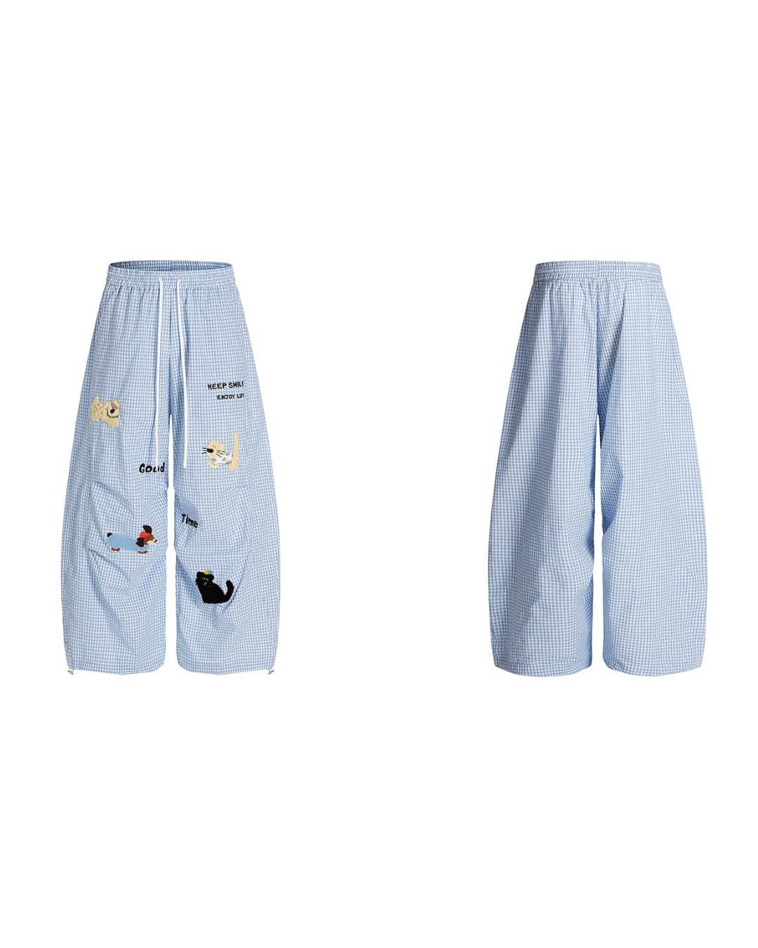Cartoon Embroidery Wide Pants