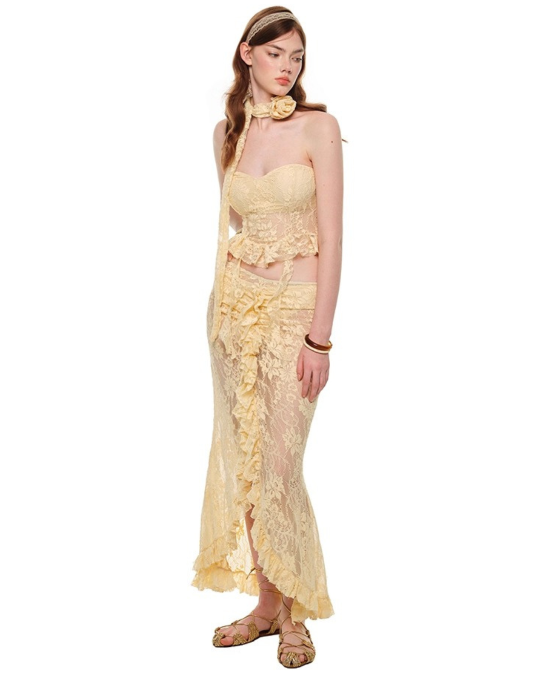 Natural Color Lace Swim Set [3-piece]
