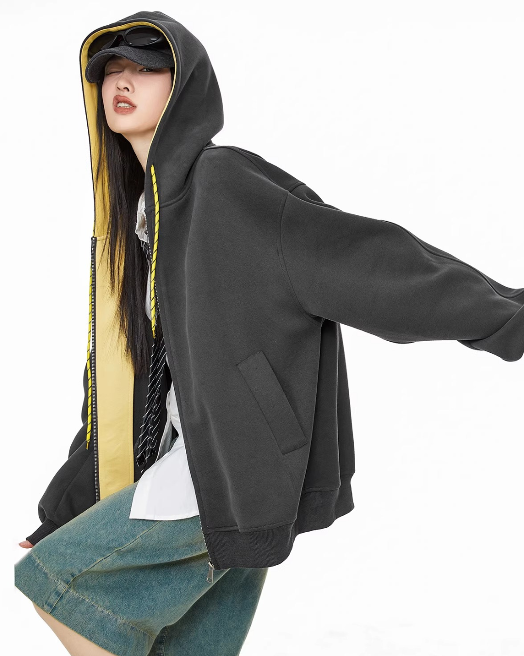 Contrast Zip Hoodie