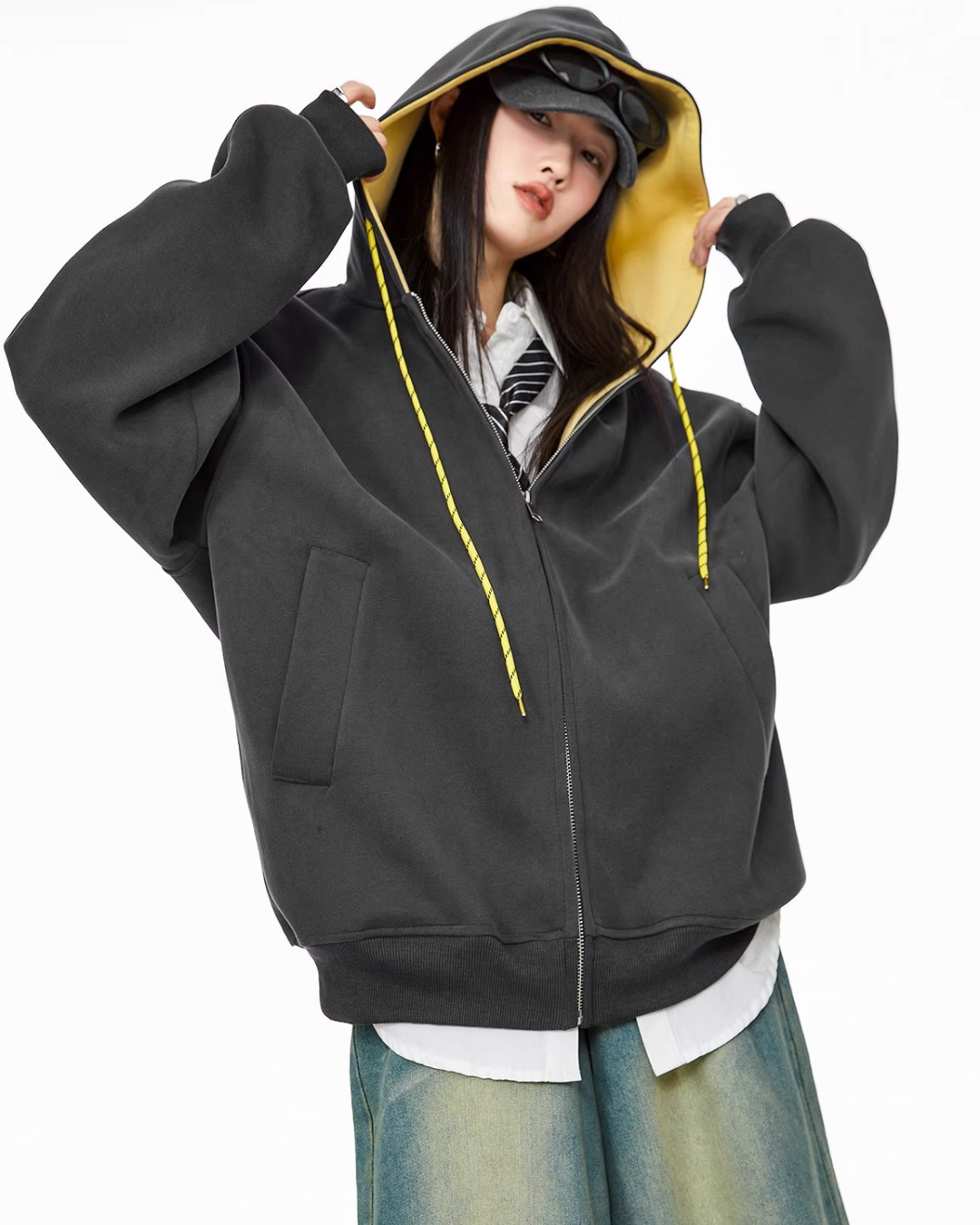 Contrast Zip Hoodie
