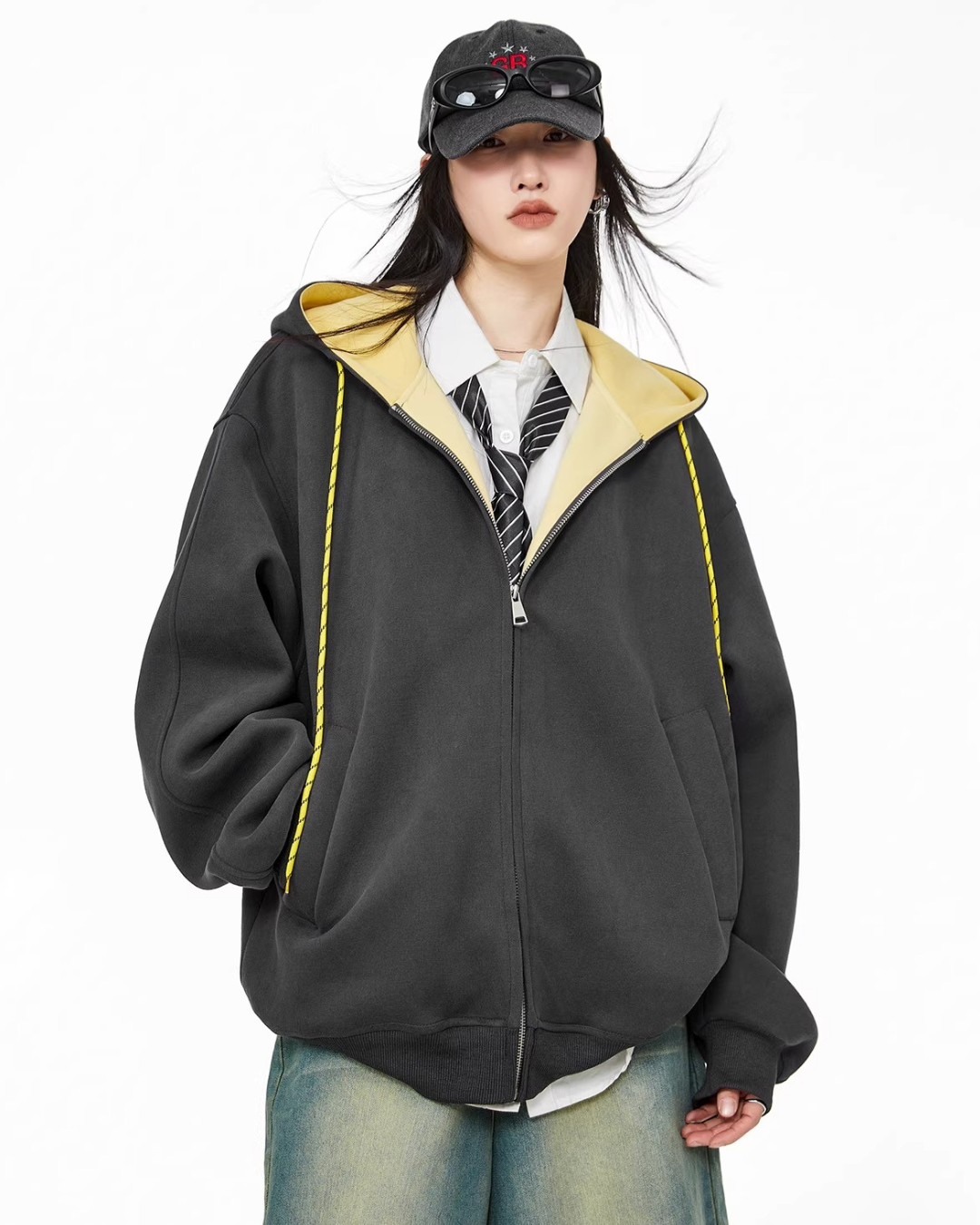 Contrast Zip Hoodie