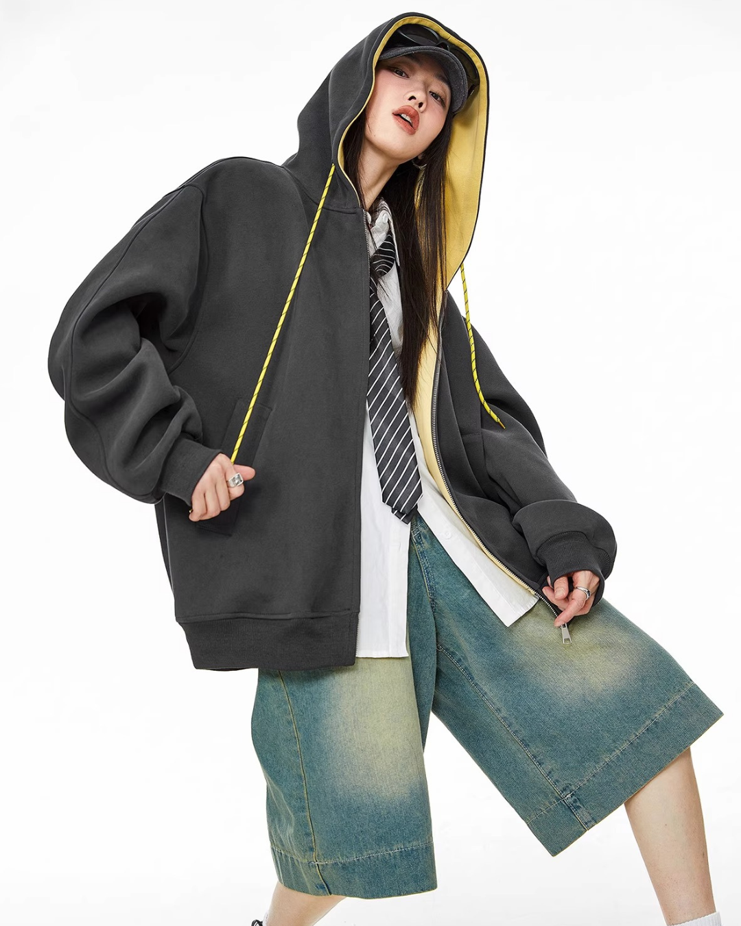 Contrast Zip Hoodie