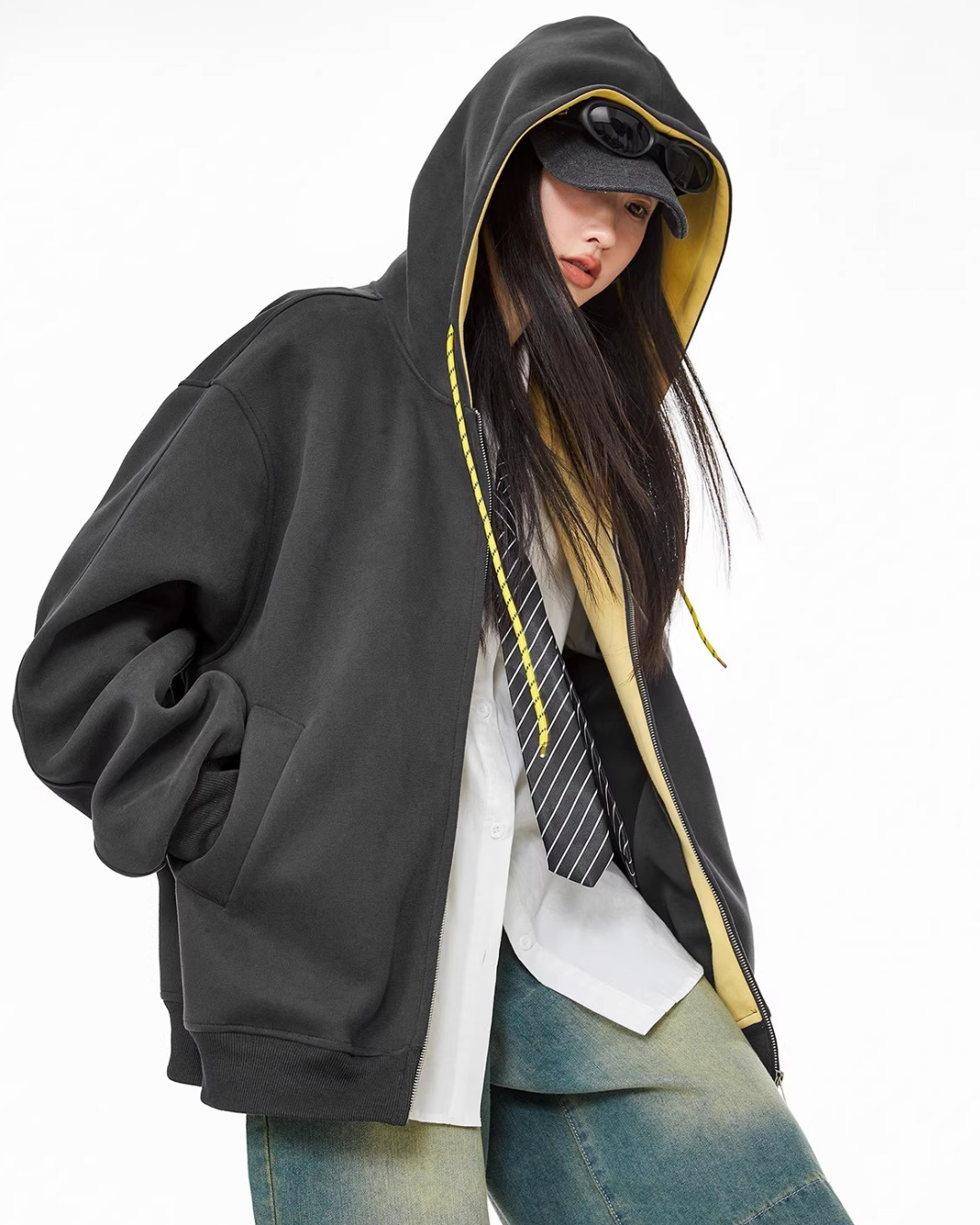 Contrast Zip Hoodie